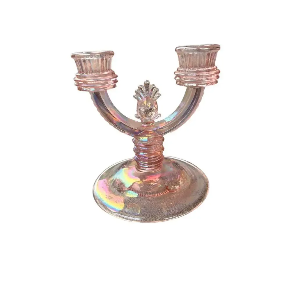 Fenton Pink Iridescent Candelabra Pineapple Welcome Two Candle